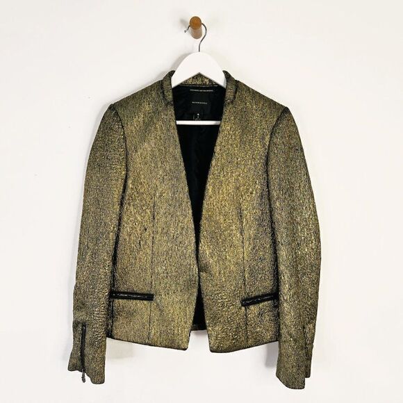 Maison Scotch Metallic Gold Collarless Blazer - Picture 2 of 6